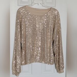 Cleo Women's (Size Medium) Lined Retro Gold Sequins Blouse/Top Party Disco